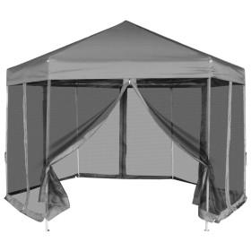 Gazebo Esagonale Pop-Up con 6 Pareti Grigio 3,6x3,1 m