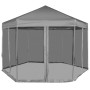 Gazebo Esagonale Pop-Up con 6 Pareti Grigio 3,6x3,1 m