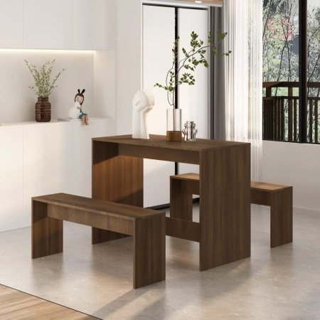 Set da Pranzo 3 pz Rovere Marrone in Truciolato