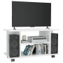 Mobile TV con Ruote Bianco Lucido 80x40x45 cm Legno Multistrato