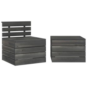 Set Divani da Giardino su Pallet 2pz Pino Massello Grigio Scuro