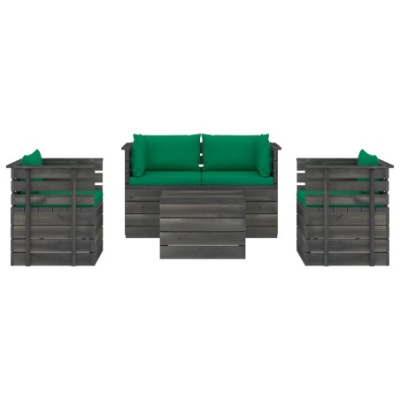 Set Divani da Giardino su Pallet 5 pz con Cuscini Massello Pino