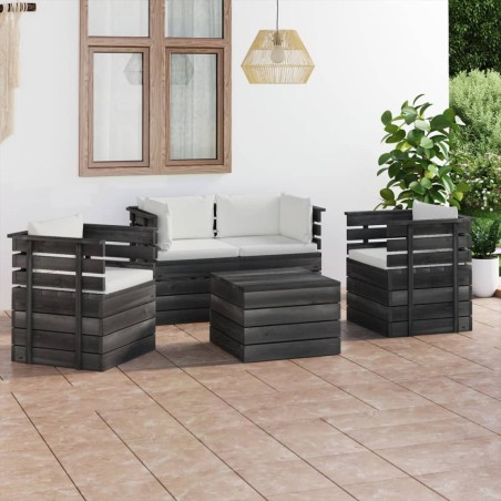 Set Divani da Giardino su Pallet 5 pz con Cuscini Massello Pino