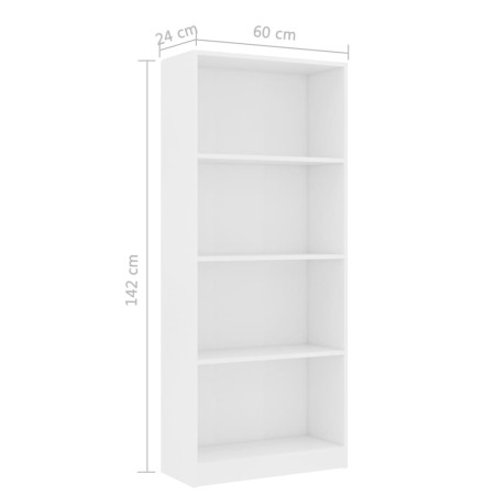 Libreria a 4 Ripiani Bianca 60x24x142 cm in Legno Multistrato