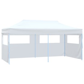 Gazebo Pieghevole con 4 Pareti 3x6 m Acciaio Bianco