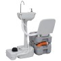 Set WC Portatile da Campeggio e Lavandino con Supporto Grigio