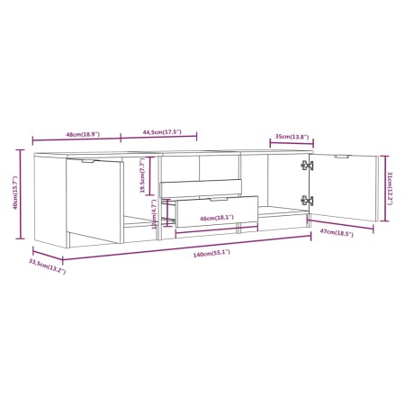 Mobile Porta TV Bianco Lucido 140x35x40 cm in Legno Multistrato