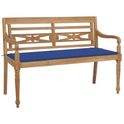 Panca Batavia con Cuscino Blu Reale 120 cm in Massello di Teak