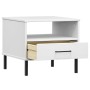 Comodino con Gambe in Metallo Bianco Legno Massello Pino OSLO