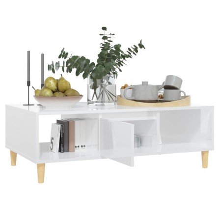 Tavolino Salotto Bianco Lucido 103,5x60x35 cm Legno Multistrato