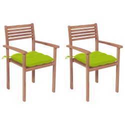 Sedie da Giardino 2 pz Cuscini Verde Brillante Legno di Teak