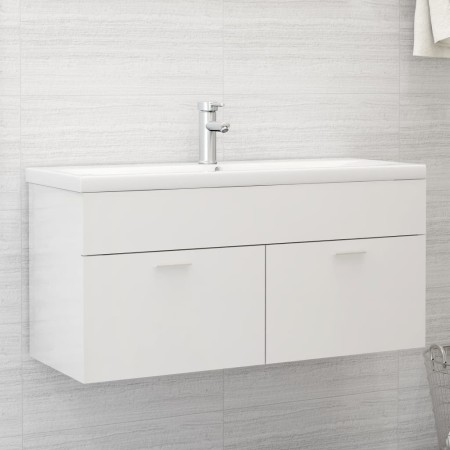 Mobile Lavabo Bianco Lucido 100x38,5x46 cm in Legno Multistrato