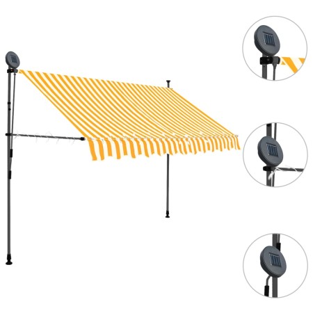 Tenda da Sole Retrattile Manuale LED 250 cm Bianca e Arancione