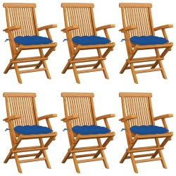 Sedie da Giardino con Cuscini Blu 6 pz Legno Massello di Teak