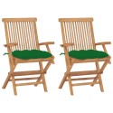 Sedie da Giardino 2 pz con Cuscini Verdi Legno Massello di Teak