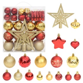 Set Addobbi di Natale 70 pz Oro e Rosso