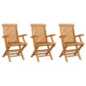 Sedie da Giardino con Cuscini Blu 3 pz Legno Massello di Teak