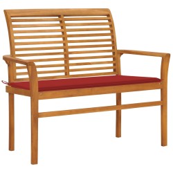 Panca da Giardino con Cuscino Rosso 112cm Teak Massello