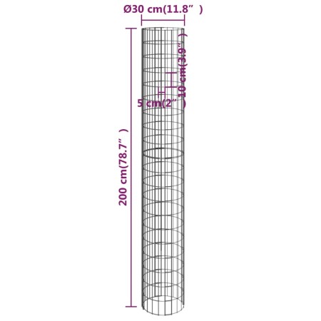 Fioriere Gabbione Circolare 3 pz in Acciaio Zincato Ø30x200 cm