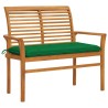 Panca da Giardino con Cuscino Verde 112 cm in Legno di Teak