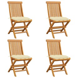 Sedie da Giardino con Cuscini Bianco Crema 4pz Massello di Teak