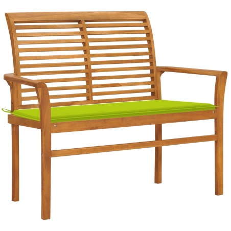 Panca da Giardino con Cuscino Verde Brillante 112 cm Legno Teak