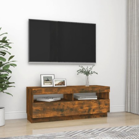 Mobile Porta TV con Luci LED Rovere Fumo 100x35x40 cm