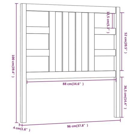 Testiera per Letto Bianca 96x4x100 cm in Legno Massello di Pino