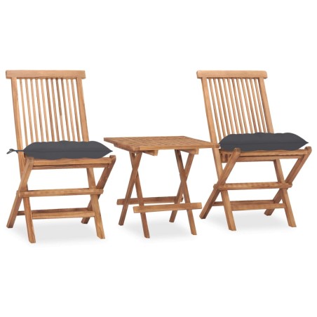 Set da Pranzo Giardino Pieghevole 3 pz Cuscino Massello di Teak