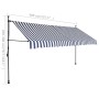 Tenda da Sole Retrattile Manuale con LED 400 cm Blu e Bianca