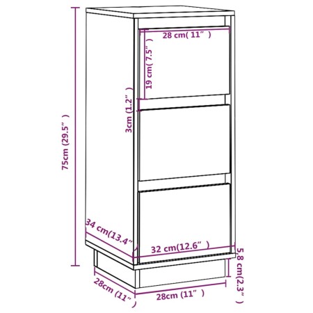 Credenze Nere 2 pz 32x34x75 cm in Legno Massello di Pino