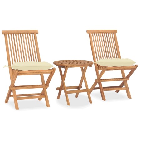 Set da Pranzo Giardino Pieghevole 3 pz Cuscino Massello di Teak