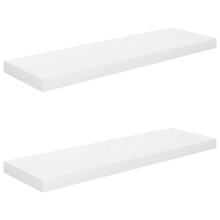 Scaffali a Parete 2 pz Bianco Lucido 80x23,5x3,8 cm in MDF