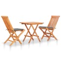 Set da Bistrot 3 pz con Cuscini Grigi in Legno Massello di Teak