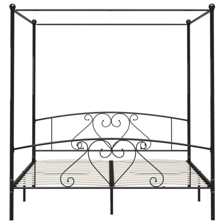 Letto a Baldacchino Nero in Metallo 180x200 cm