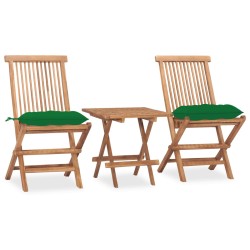 Set da Pranzo Giardino Pieghevole 3 pz Cuscino Massello di Teak