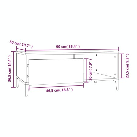 Tavolino Salotto Bianco Lucido 90x50x36,5 cm Legno Multistrato