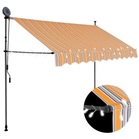 Tenda da Sole Retrattile Manuale con LED 250 cm Gialla e Blu