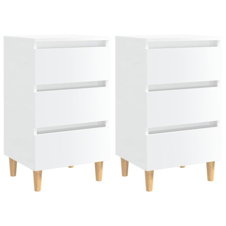 Comodini con Gambe in Legno 2pz Bianco Lucido 40x35x69 cm