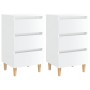Comodini con Gambe in Legno 2pz Bianco Lucido 40x35x69 cm