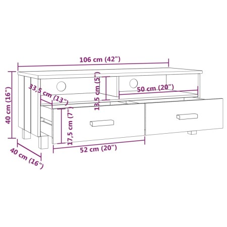 Mobile TV HAMAR Bianco 106x40x40 cm in Legno Massello di Pino