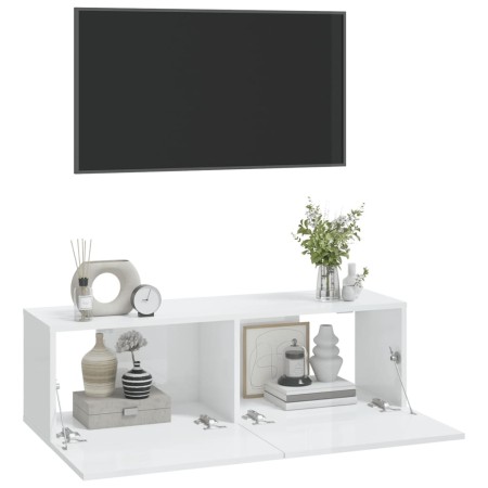 Mobili TV da Parete 2 pz Bianco Lucido 100x30x30 cm in Legno