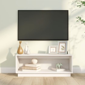 Mobile Porta TV Bianco 90x35x35 cm in Legno Massello di Pino