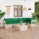 Set Divani da Giardino su Pallet 6 pz con Cuscini Legno Abete