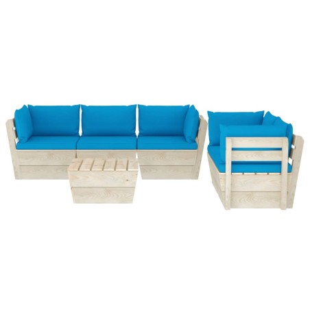 Set Divani da Giardino su Pallet 6 pz con Cuscini Legno Abete