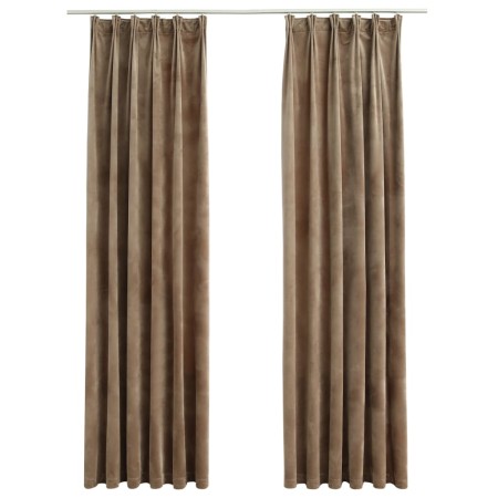 Tende Oscuranti con Ganci 2 pz Beige in Velluto 140x245 cm