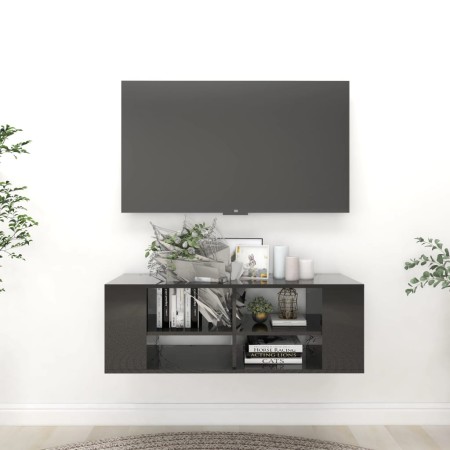 Mobile TV da Parete Nero Lucido 102x35x35 cm Legno Multistrato