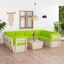 Set Divani da Giardino su Pallet 9 pz con Cuscini Legno Abete