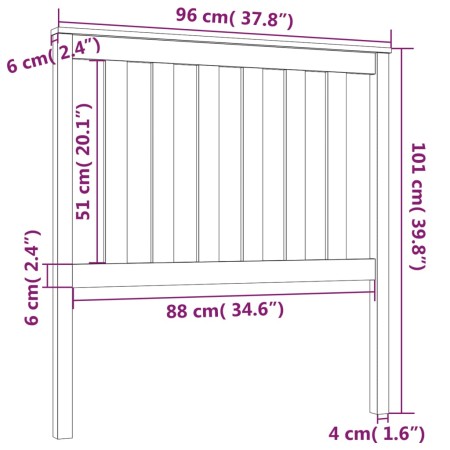 Testiera per Letto Nera 96x6x101 cm in Legno Massello di Pino