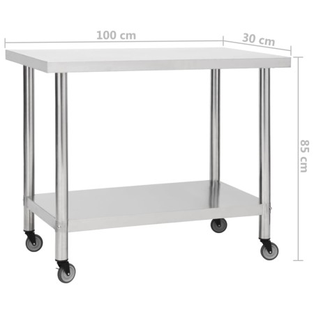 Tavolo da Lavoro Cucina con Ruote 100x30x85 cm in Acciaio Inox